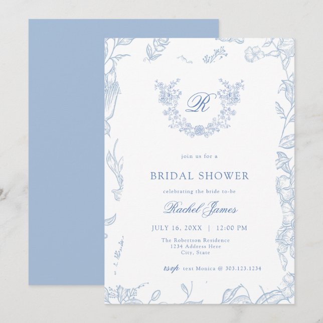 Something Blue Wildflower Bridal Shower Invitation (Front/Back)