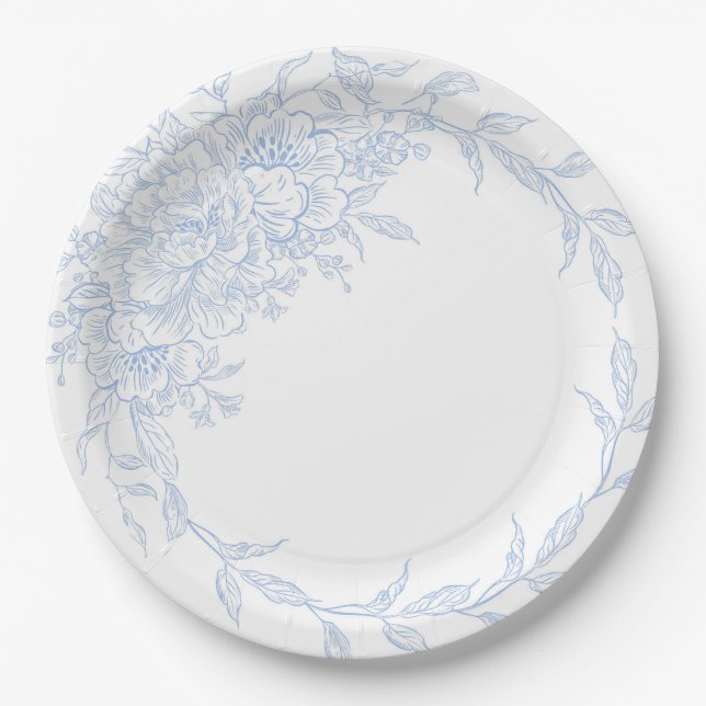 Something Blue Wildflower Bridal Shower Invitation Paper Plates (Front)