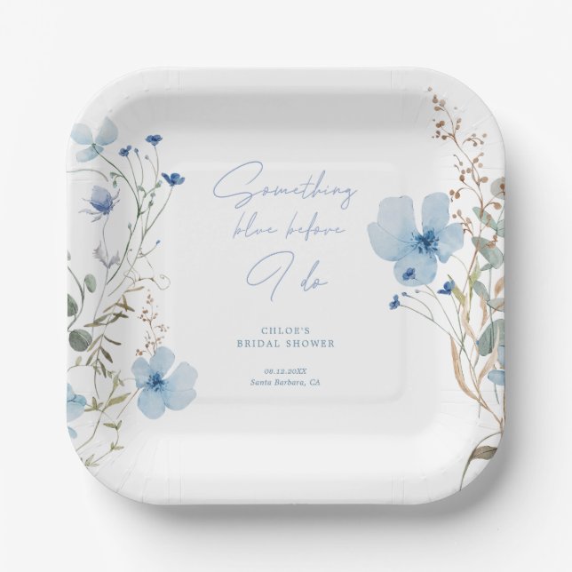 Something Blue Wildflower Bridal Shower Paper Plates (Front)