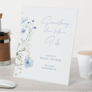 Something Blue Wildflower Bridal Shower Pedestal Sign