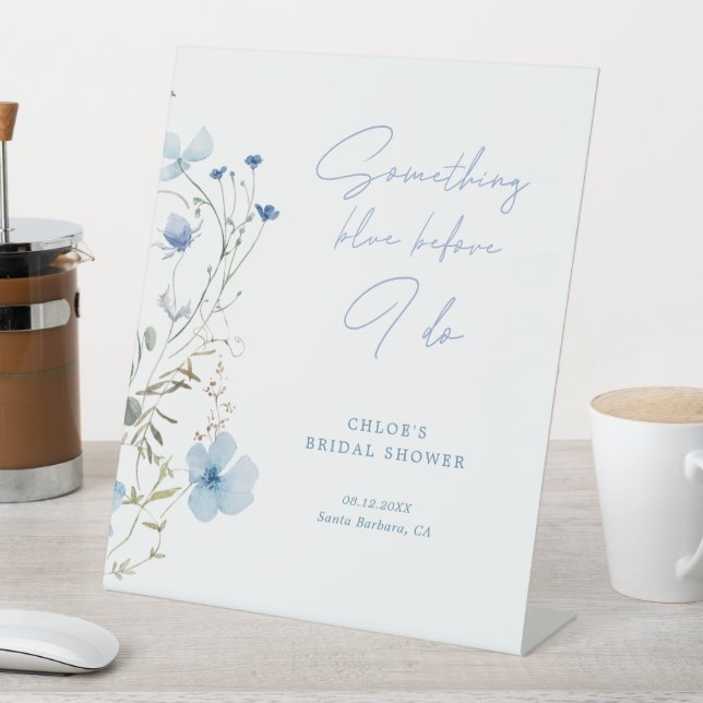 Something Blue Wildflower Bridal Shower Pedestal Sign (In SItu)