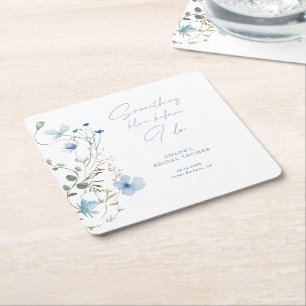 Something Blue Wildflower Bridal Shower Square Paper Coaster