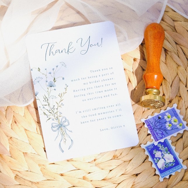 Something Blue Wildflower Bridal Shower Thank You Card (Card Front Mock-up)