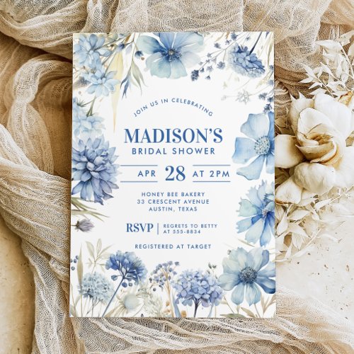 Something Blue Wildflower Floral Bridal Shower Invitation