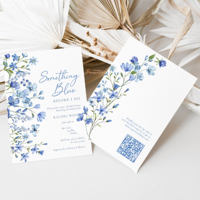 Something Blue Wildflower Qr Code Bridal Shower Invitation (Creator Uploaded)