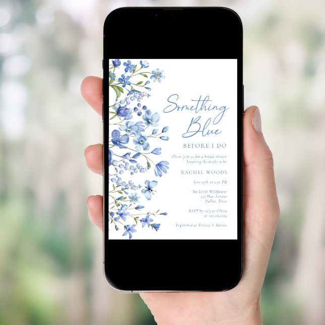 Something Blue Wildflower Qr Code Bridal Shower Invitation (Front Digital)