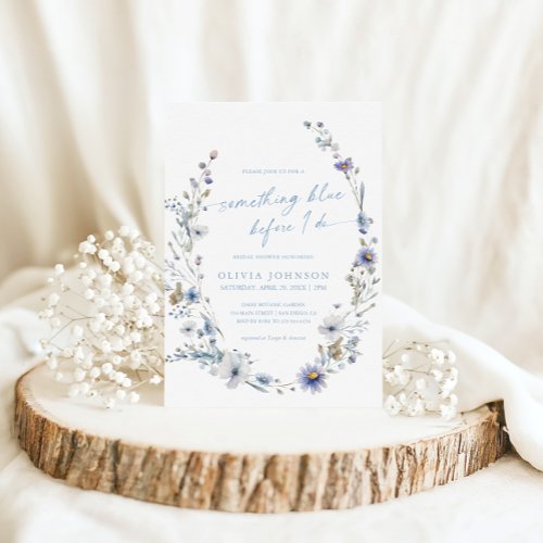 Something Blue Wildflower Wreath Bridal Shower Invitation