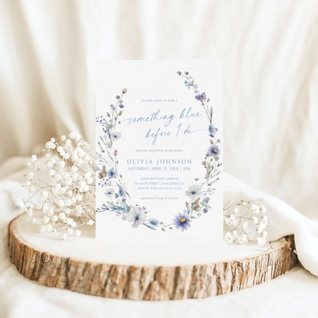 Something Blue Wildflower Wreath Bridal Shower Invitation (Creator Uploaded)