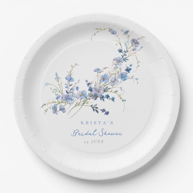 Something Blue Wildflowers Bridal Shower Paper Plates (Front)