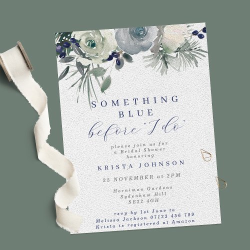 Something Blue Winter Flowers Bridal Shower Invitation