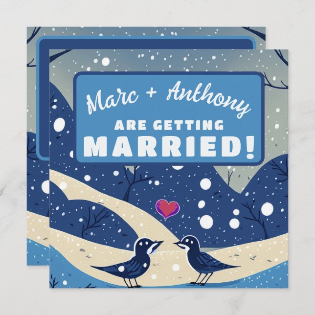 Something Blue Winter Love Birds Wedding Save The Date (Front/Back)