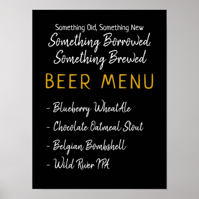 Something Borrowed, Something Brewed Beer Menu Poster (Front)