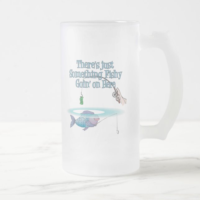 Something Fishy Going On Funny Fishing Gear Frosted Glass Beer Mug (Right)