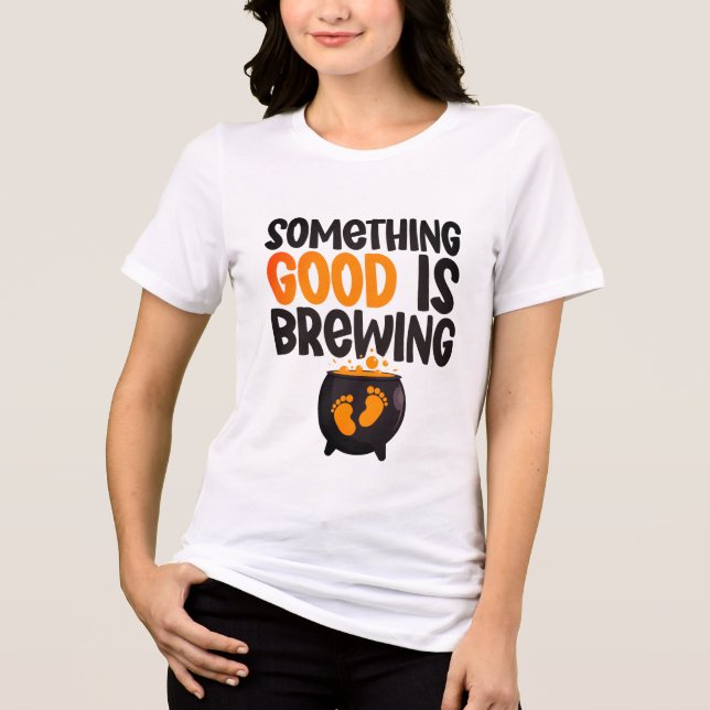 Something Good Is Brewing Halloween Baby Mom-to-be Tri-Blend Shirt (Front)