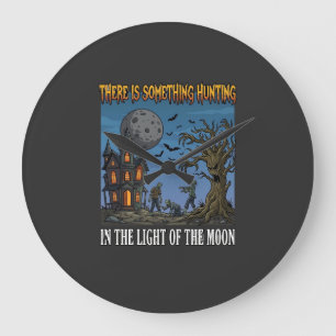 Something Hunting Light Moon Halloween Haunted Zom Large Clock