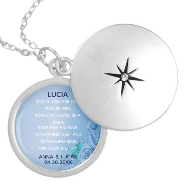 Something Old and Blue Bridesmaid floral Locket Necklace (Front)