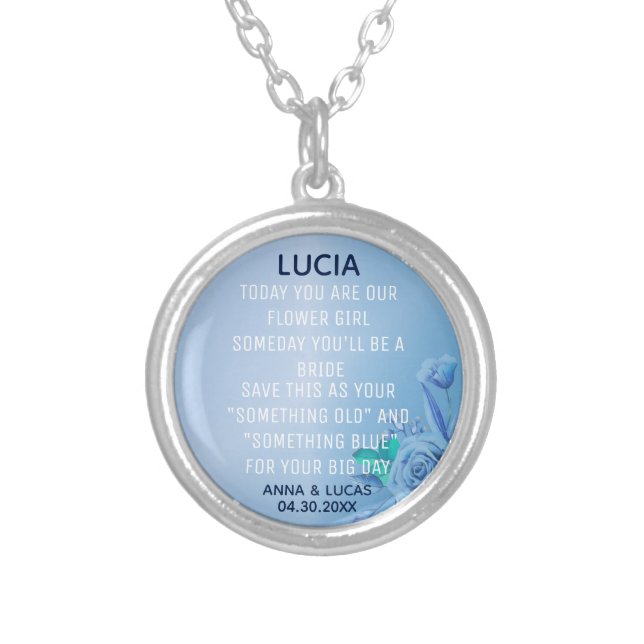 Something Old and Blue Bridesmaid Gift floral Silver Plated Necklace (Front)