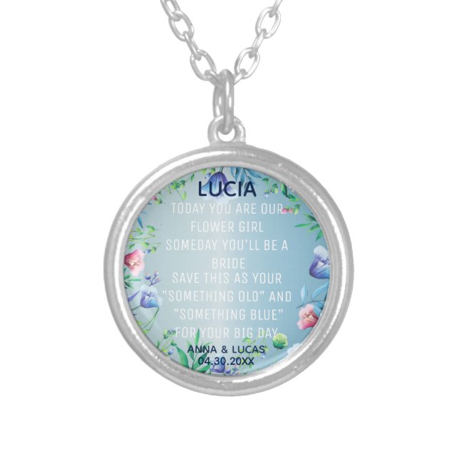 Something Old and Blue Bridesmaid Gift floral Silver Plated Necklace (Front)
