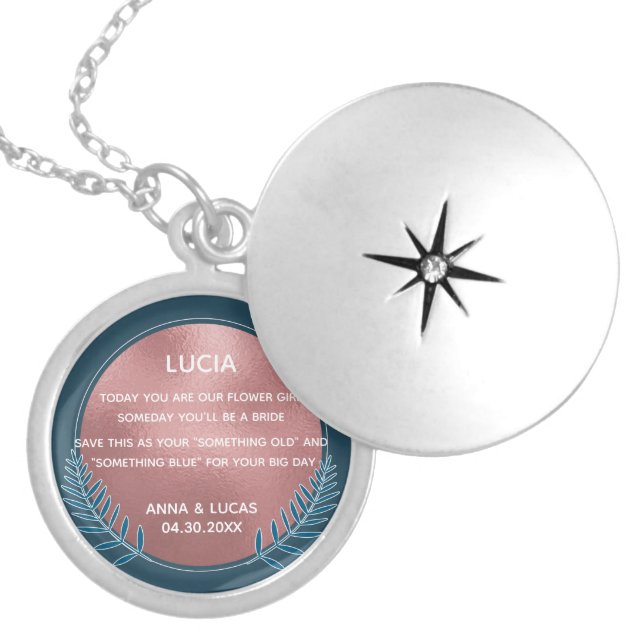 Something Old and Blue Bridesmaid rose gold Locket Necklace (Front)