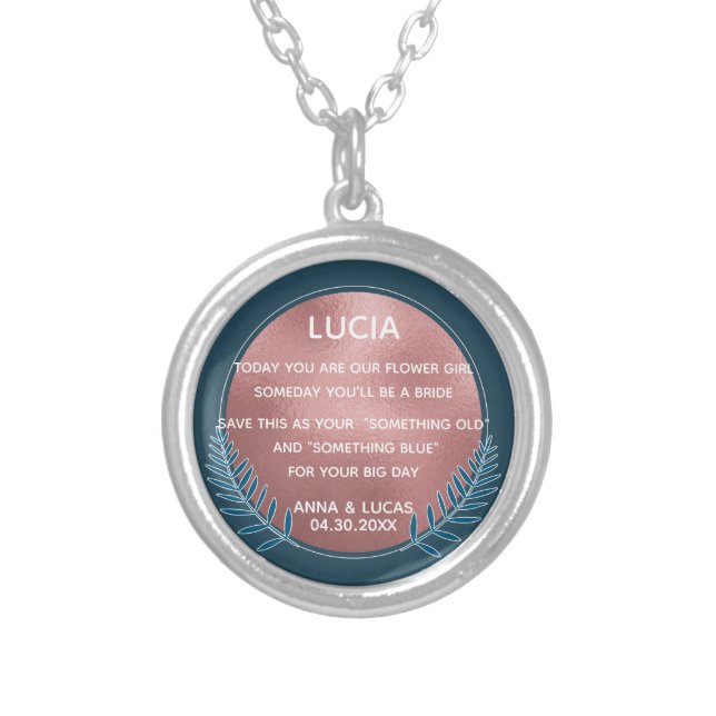 Something Old and Blue Bridesmaid rose gold royal Silver Plated Necklace (Front)
