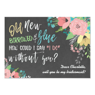 Something Old & New Floral Chalkboard Bridesmaid Invitation