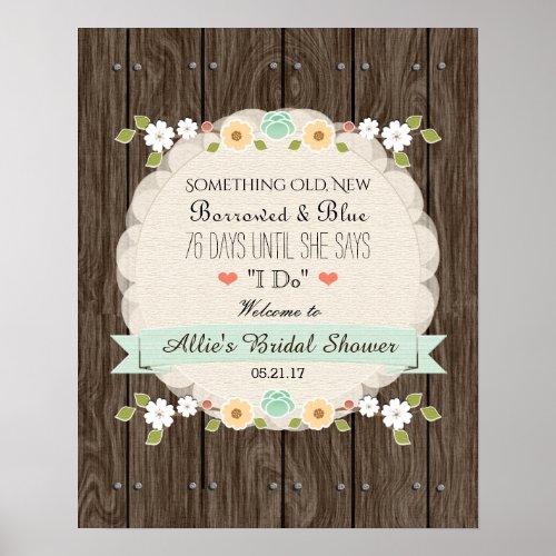 Something Old New Mint Boho Rustic Bridal Shower Poster