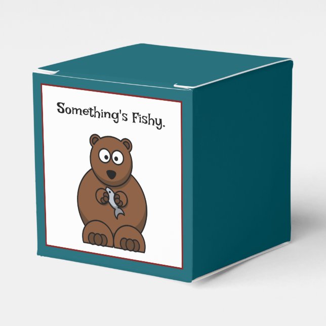Something’s Fishy Funny Brown Bear Cartoon Favor Boxes (Front Side)