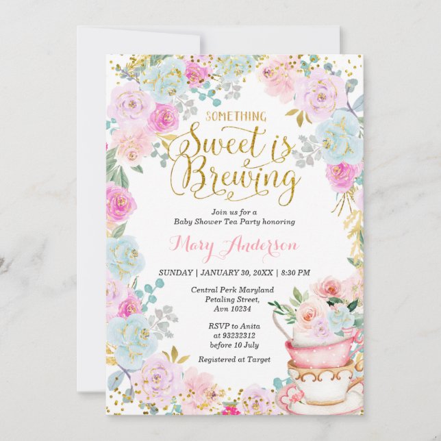  Something Sweet is Brewing Tea Party Baby Shower  Invitation (Front)
