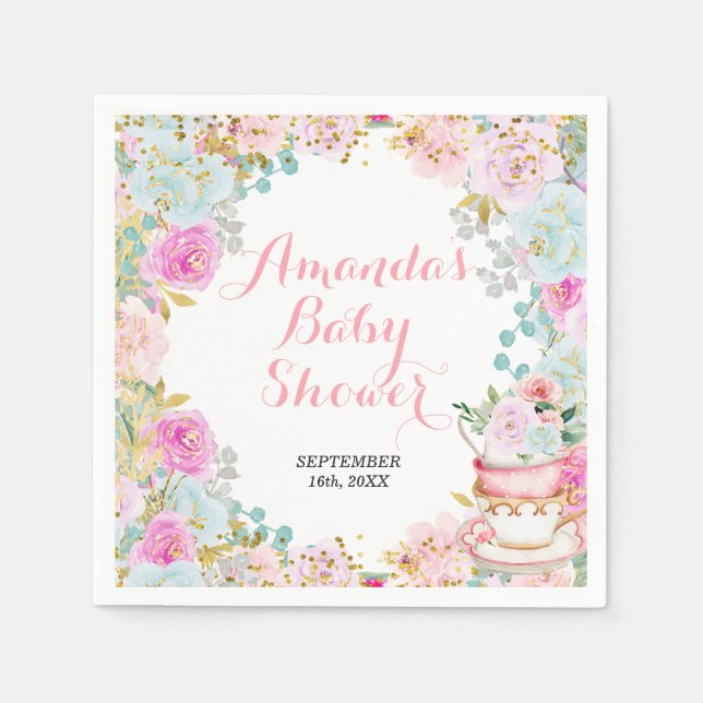 Something Sweet is Brewing Tea Party Baby Shower Napkins (Front)
