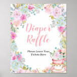 Something Sweet Is Brewing Tea Party Diaper Raffle Poster at Zazzle