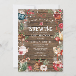 Something Sweet Is Brewing Winter Wood Baby Shower Invitation