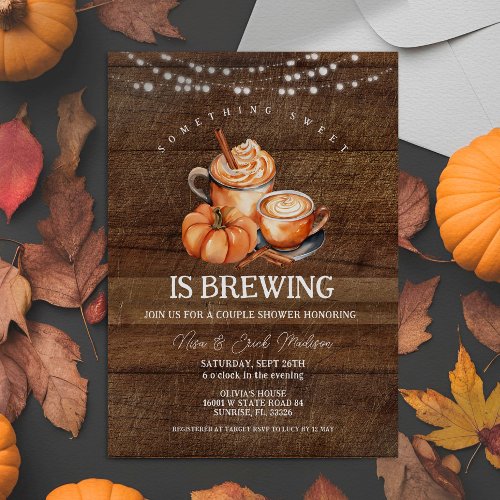 Something Sweet Is Brewing Wood Couple Shower Invitation