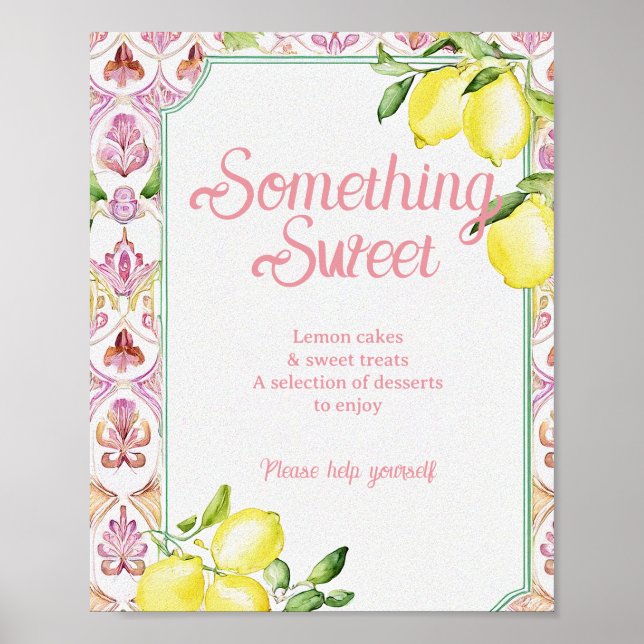 Something Sweet Sign Pink Yellow Lemon Shower (Front)