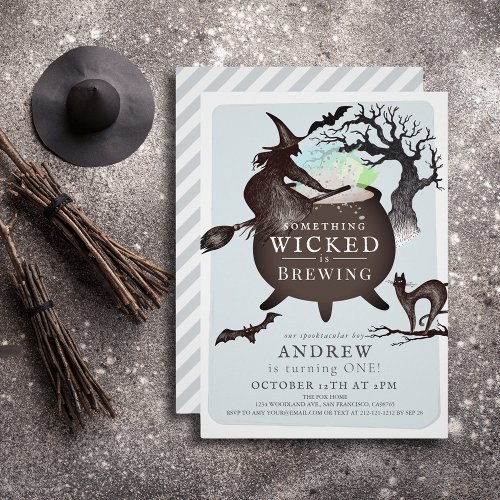 Something Wicked Brewing Halloween Bl 1st Birthday Invitation