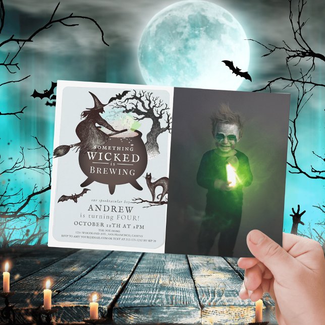 Something Wicked Brewing Halloween Blue Birthday Invitation (Creator Uploaded)