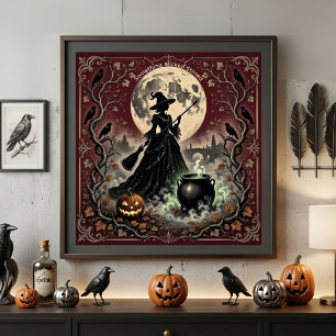 Something Wicked Stirred Full Moon Magic Burgundy Metal Print