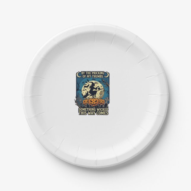 Something Wicked Way Comes Witch Halloween Pumpkin Paper Plates (Front)