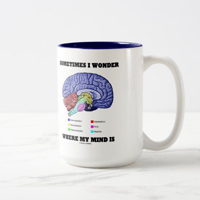 Sometimes I Wonder Where My Mind Is Brain Humor Two-Tone Coffee Mug (Right)