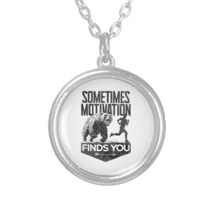 Sometimes Motivation Finds You Funny Running Motiv Silver Plated Necklace