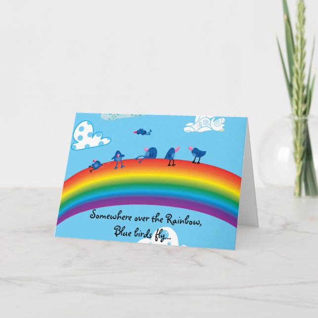 Somewhere over the rainbow letterpress thank you card (Front)