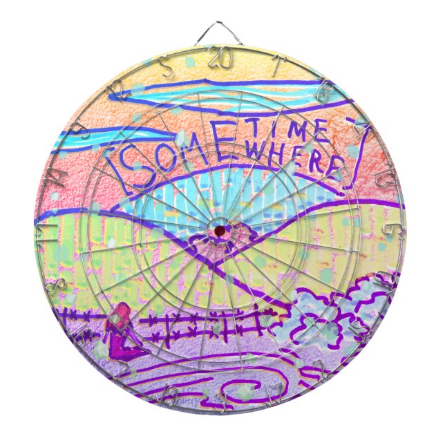 Somewhere / Sometime colorful doodle Dart Board (Front)