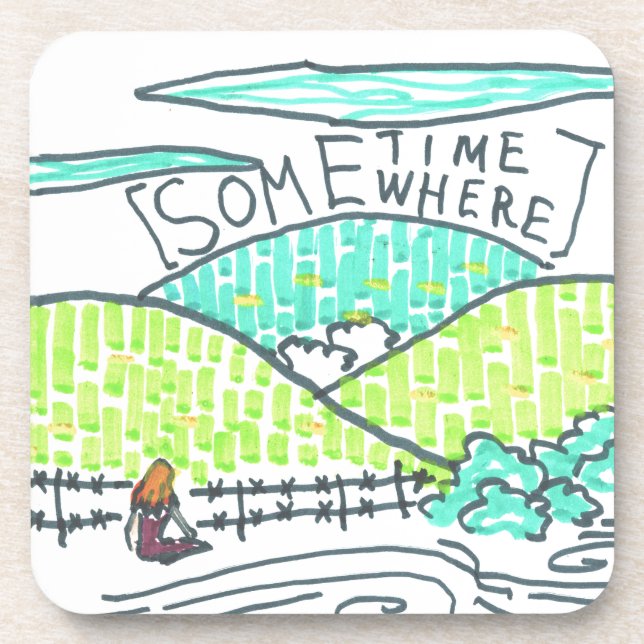 Somewhere / Sometime doodle Beverage Coaster (Front)