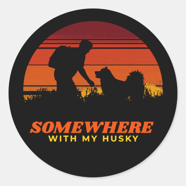 Somewhere With My Siberian Husky Men's Adventurous Classic Round Sticker (Front)