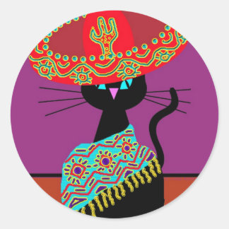 Somgrero Cat Classic Round Sticker