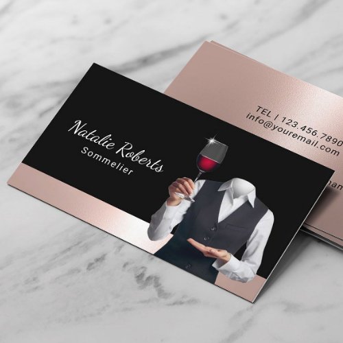 Sommelier Modern Rose Gold Wine Bartender Business Card