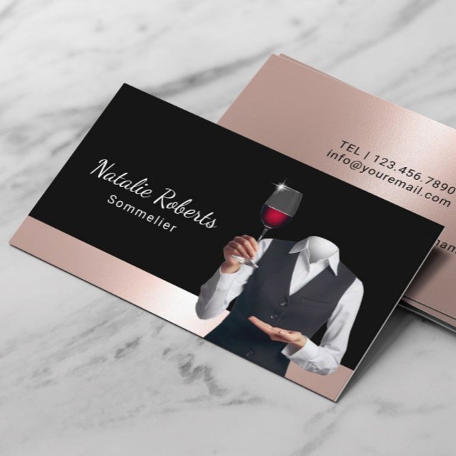 Sommelier Modern Rose Gold Wine Bartender Business Card (Creator Uploaded)