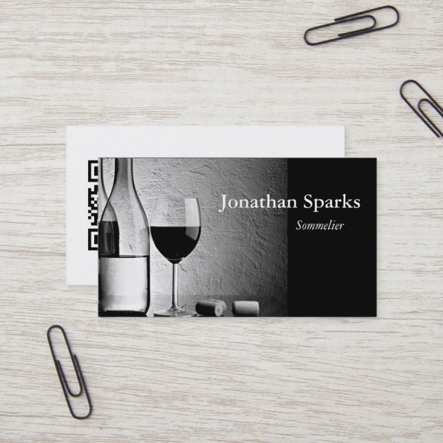 Sommelier Wine Bottle Custom QR Code Business Card (Front/Back In Situ)