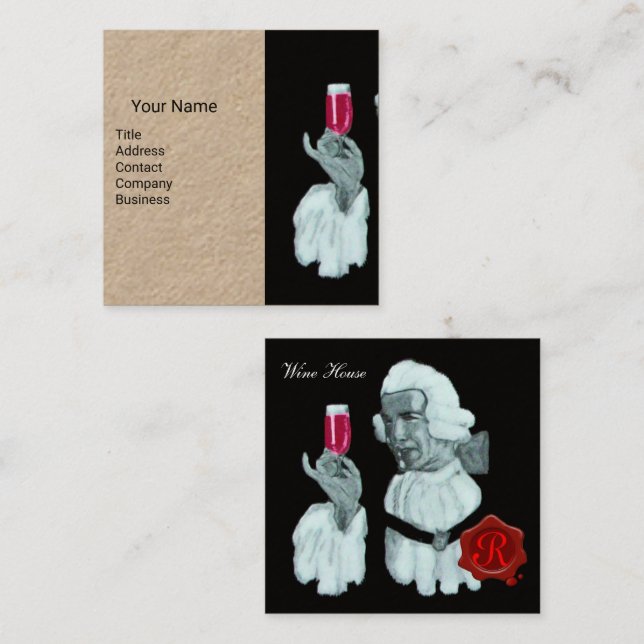 SOMMELIER WINE TASTING PARTY,RED WAX SEAL Kraft Square Business Card (Front/Back)
