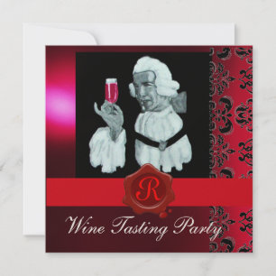 SOMMELIER WINE TASTING PARTY RED WAX SEAL MONOGRAM INVITATION