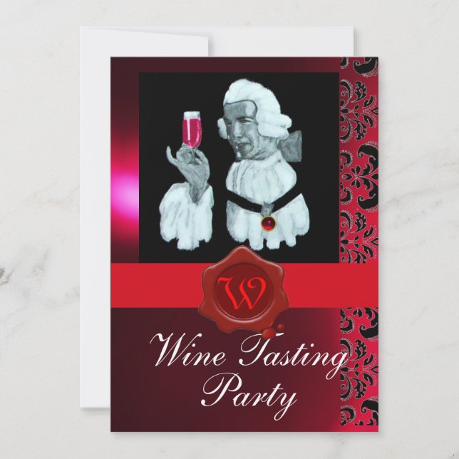 SOMMELIER WINE TASTING PARTY RED WAX SEAL MONOGRAM INVITATION (Front)